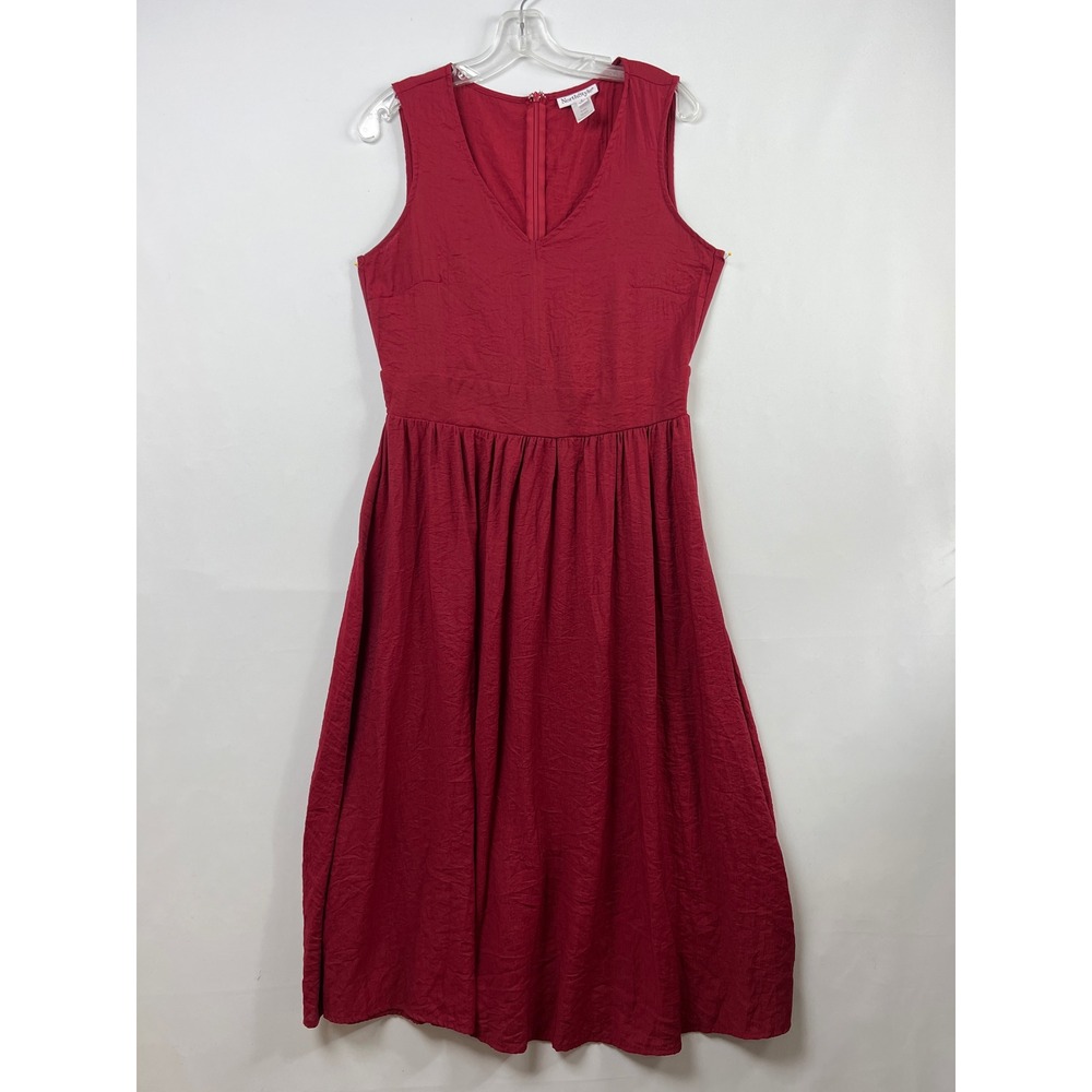 NorthStyle Midi Dress Womens 8 Red V-Neck Sleeveless Textured Fit & Flare
